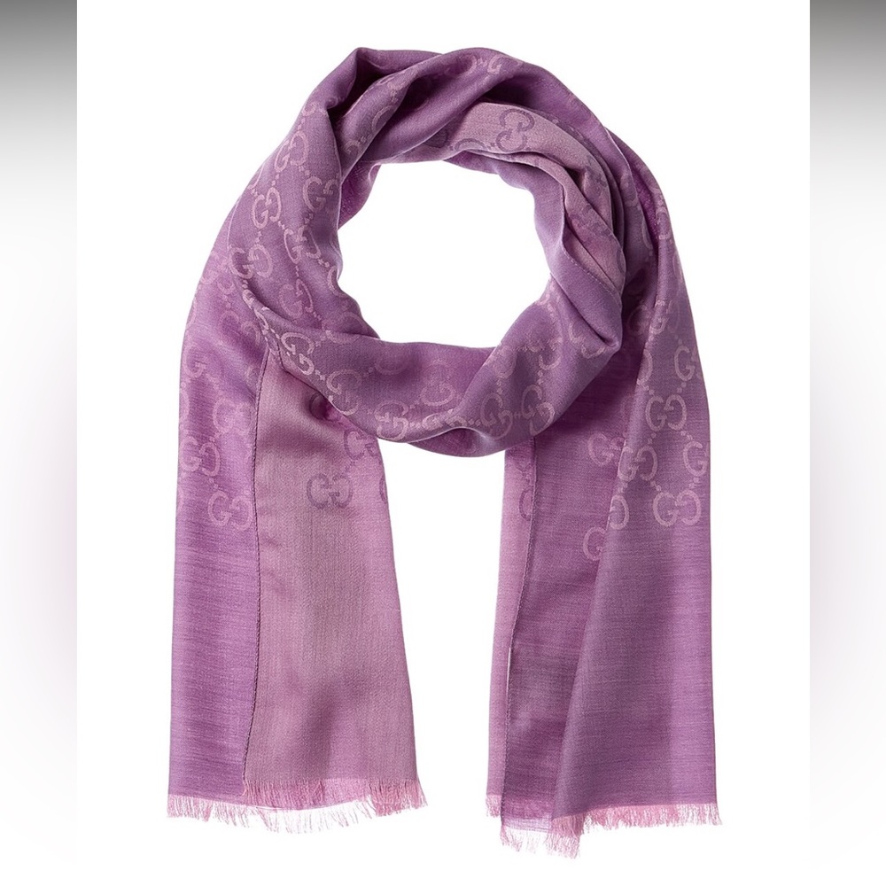 NWT Gucci Giant GG Monogram Scarf in Lilac Purple/Pink
